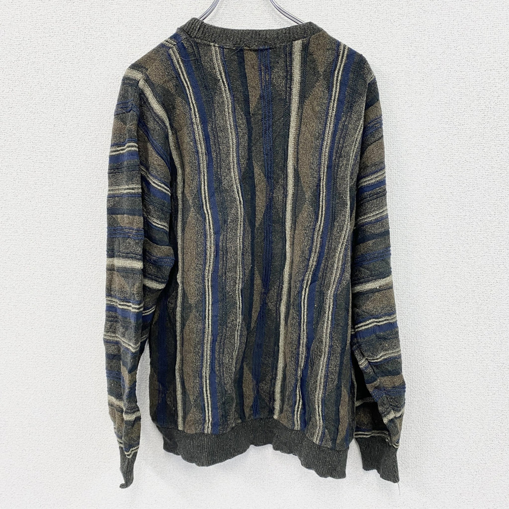 ～90s　haggar　COOGI風アクリルニットセーター　3Dニット　ヴィンテージ　総柄　マルチカラー　XLサイズ　古着