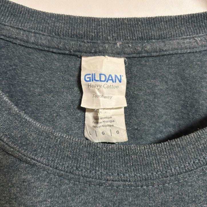 GILDAN　ギルダン　半袖プリントTシャツ　バックプリント　アメフト　スポーツ　グレー　灰色　春夏服　Lサイズ　古着