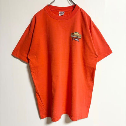 古着 used　anvil　半袖クルーネックTシャツ　バックプリント　オクラコーク島　カジキ　オレンジ　春夏服　Lサイズ