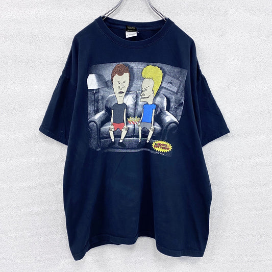00s　BEAVIS AND BUTT-HEAD　ビーバス＆バッドヘッド　半袖Tシャツ　アニメプリント　ヴィンテージ　黒　ブラック　XLサイズ