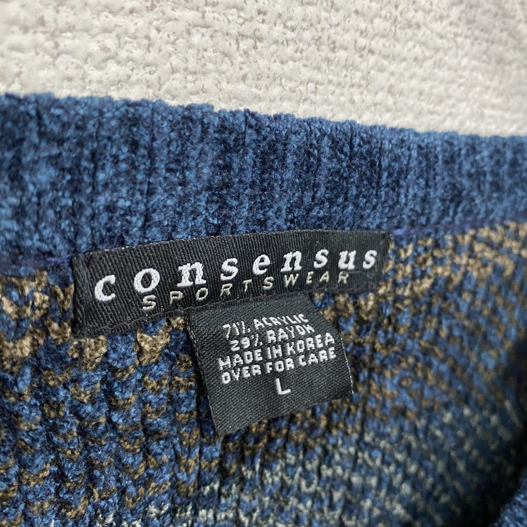 ～00s　consensus　レーヨンニットセーター　ヴィンテージ　総柄　マルチカラー　Lサイズ　古着