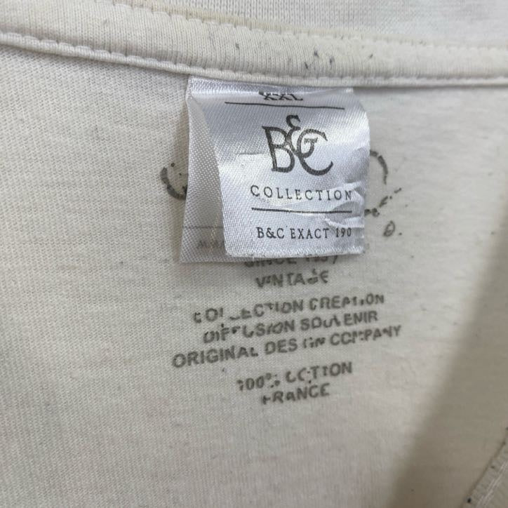 B&C　半袖ビッグプリントTシャツ　モナコ　街並み　クルーネック　白　ホワイト　ビッグシルエット　2XLサイズ　古着