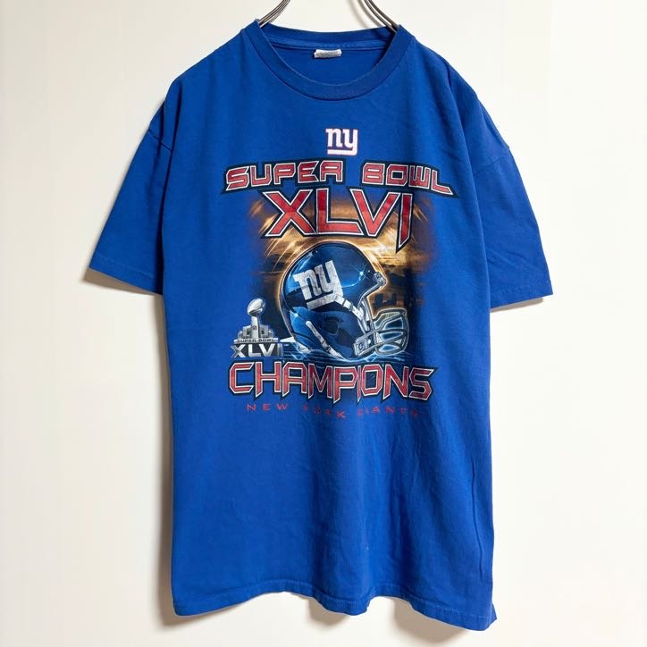DELTA　半袖ビッグプリントTシャツ　アメフト　スーパーボウル　スポーツ　青　ブルー　春夏服　Lサイズ　古着