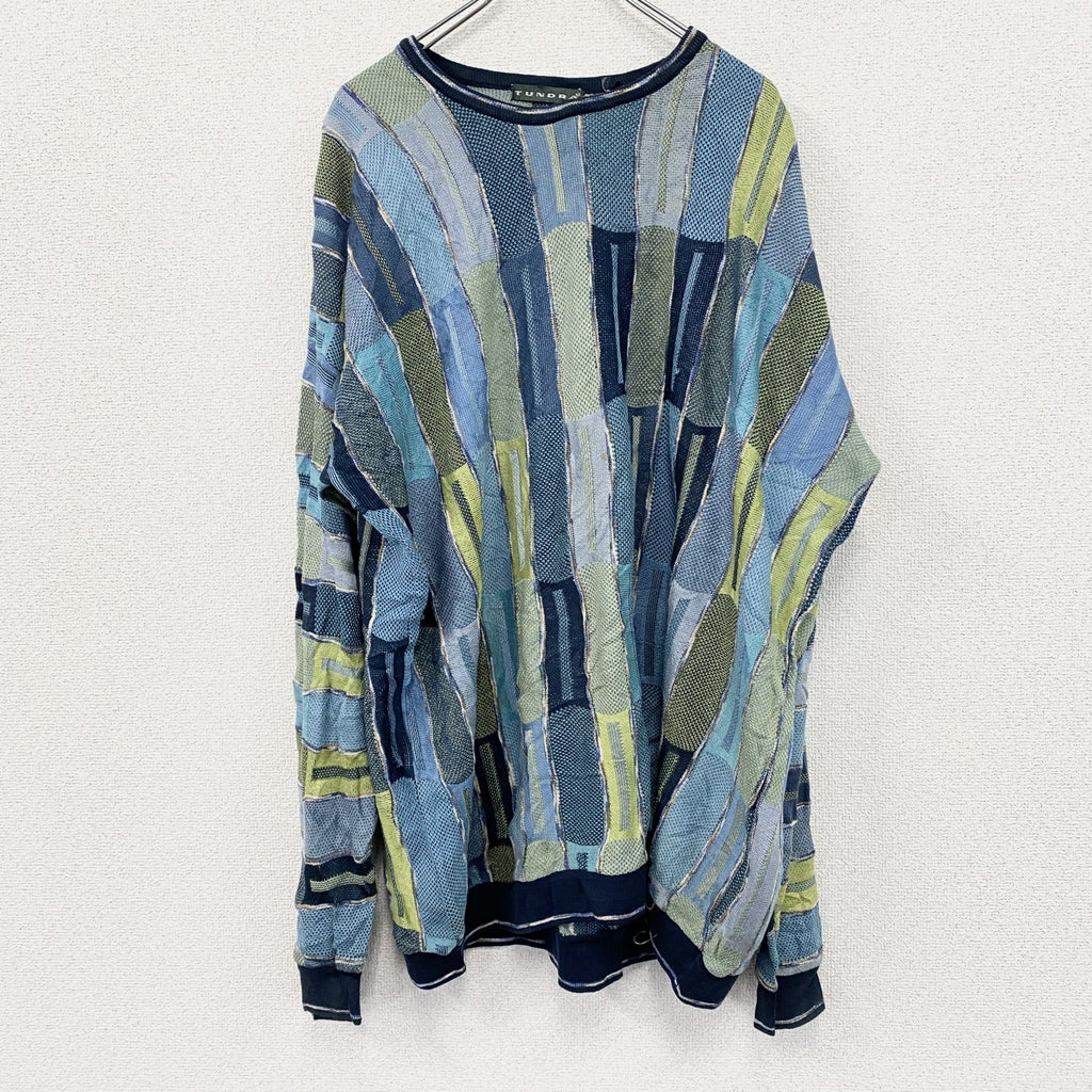 ～90s　TUNDRA　アクリルニットセーター　ヴィンテージ　総柄　マルチカラー　2XLTサイズ　古着