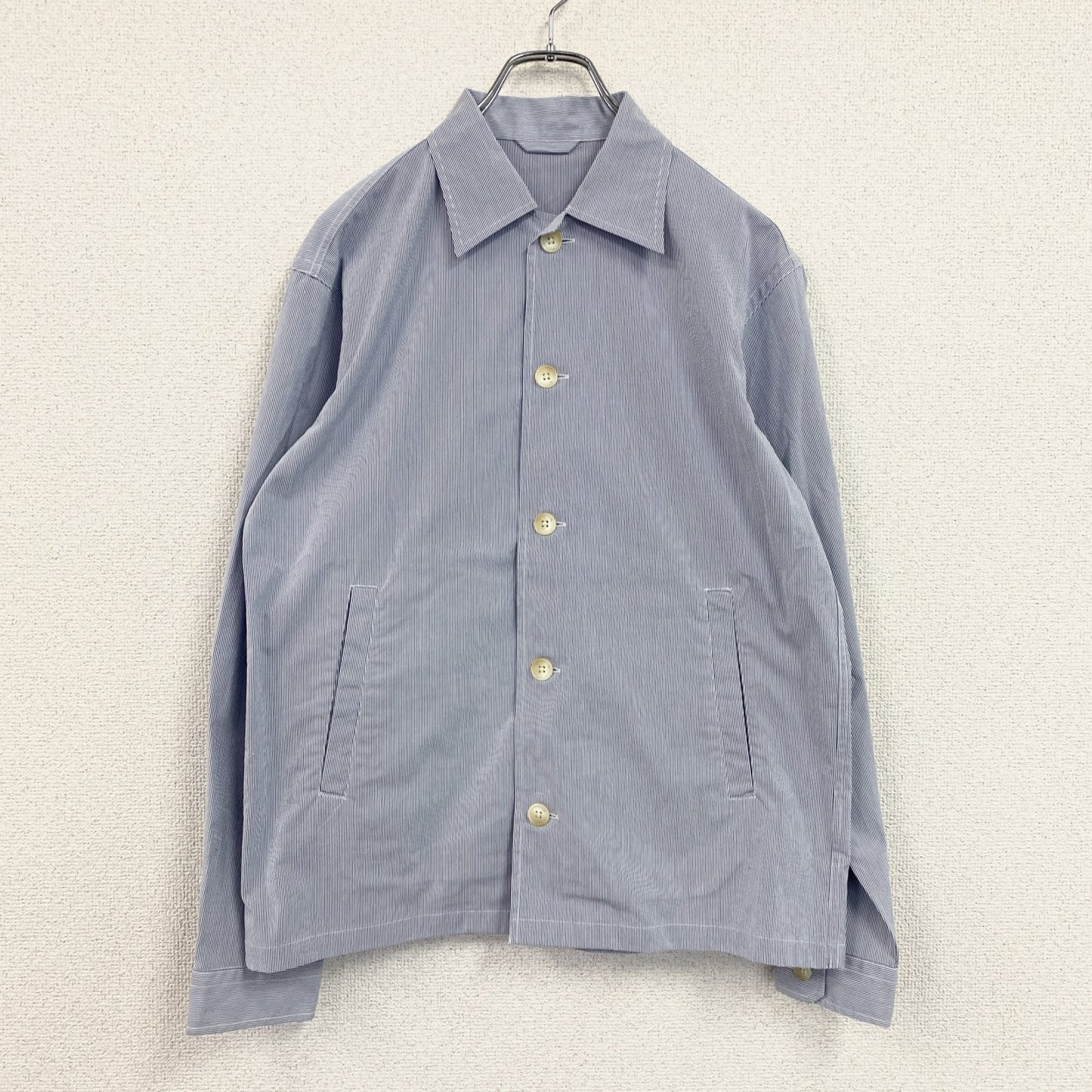 NEW YORKER　ニューヨーカー　長袖シャツジャケット　ストライプ　青　ブルー　Mサイズ　