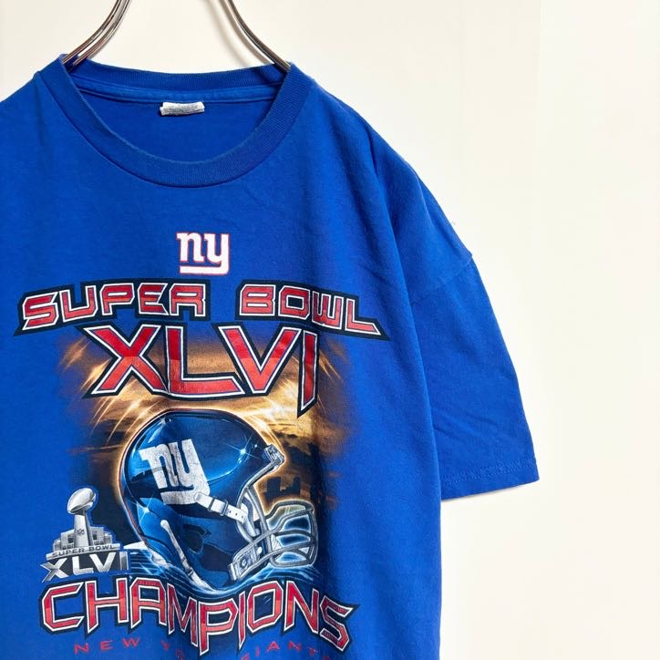 DELTA　半袖ビッグプリントTシャツ　アメフト　スーパーボウル　スポーツ　青　ブルー　春夏服　Lサイズ　古着
