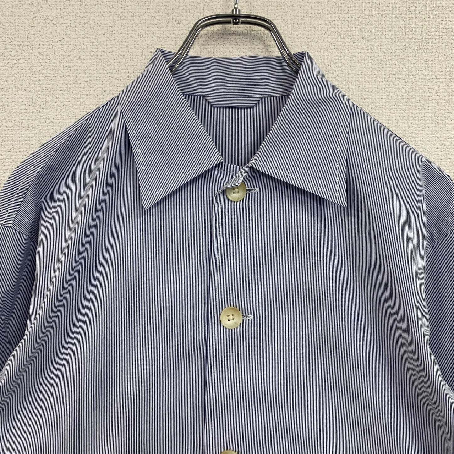 NEW YORKER　ニューヨーカー　長袖シャツジャケット　ストライプ　青　ブルー　Mサイズ　