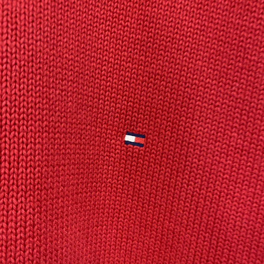 TOMMY HILFIGER　トミーヒルフィガー　コットンニットセーター　両V　赤　レッド　Mサイズ　古着
