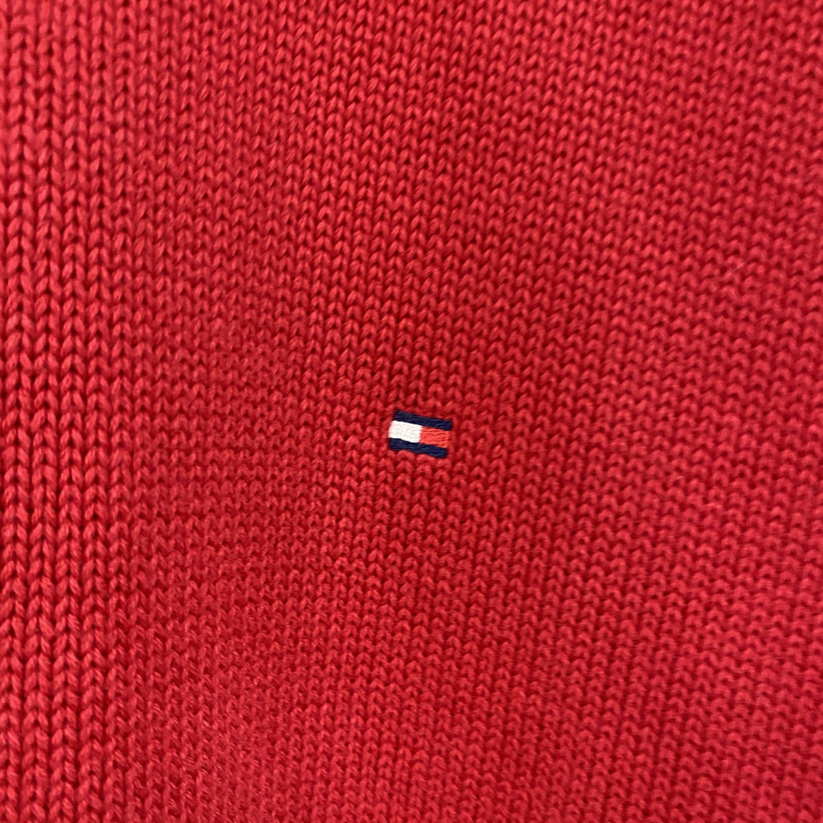 TOMMY HILFIGER　トミーヒルフィガー　コットンニットセーター　両V　赤　レッド　Mサイズ　古着