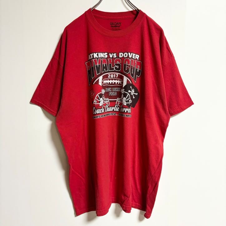GILDAN　ギルダン　半袖プリントTシャツ　アメフト　スポーツ　赤　レッド　春夏服　ビッグシルエット　XLサイズ　古着