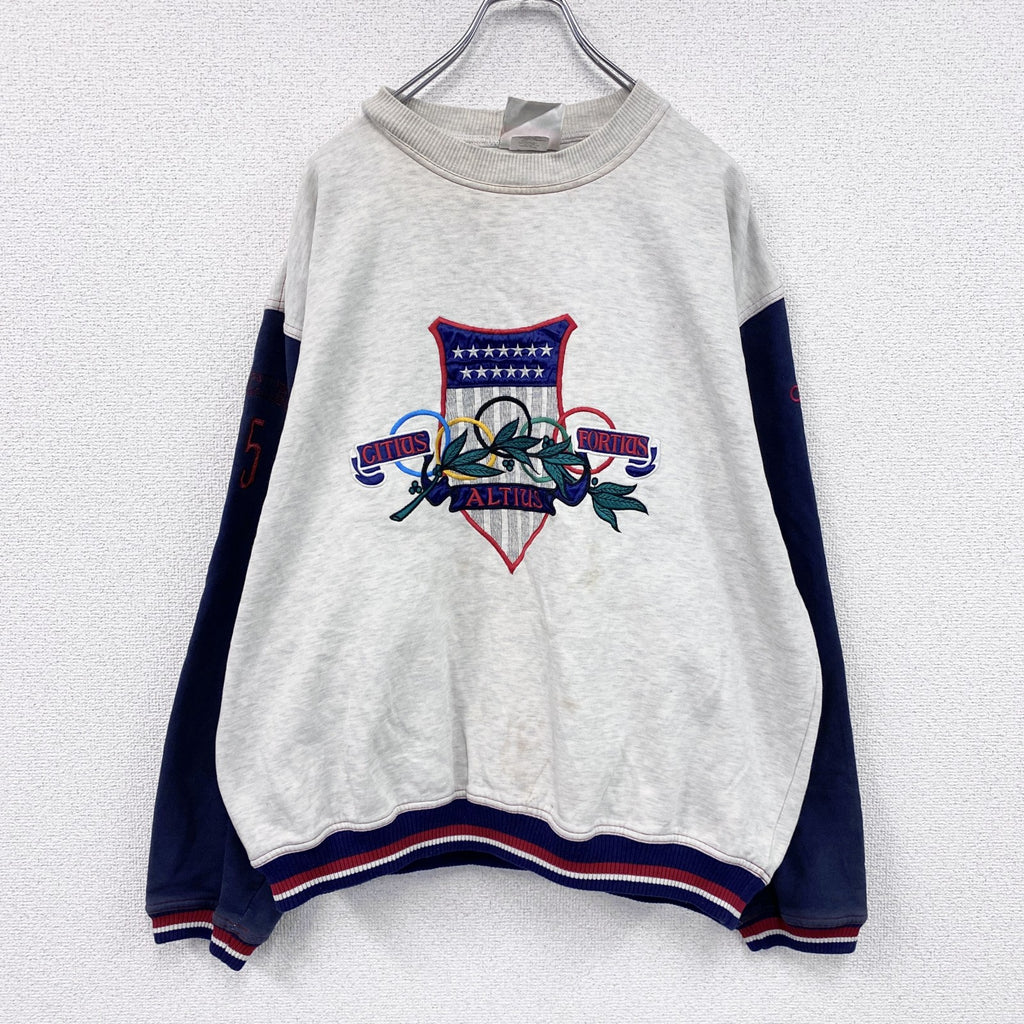 90s　adidas　アディダス　スウェット/トレーナー　オリンピック　ヴィンテージ　グレー　灰色　紺　ネイビー　Mサイズ　古着
