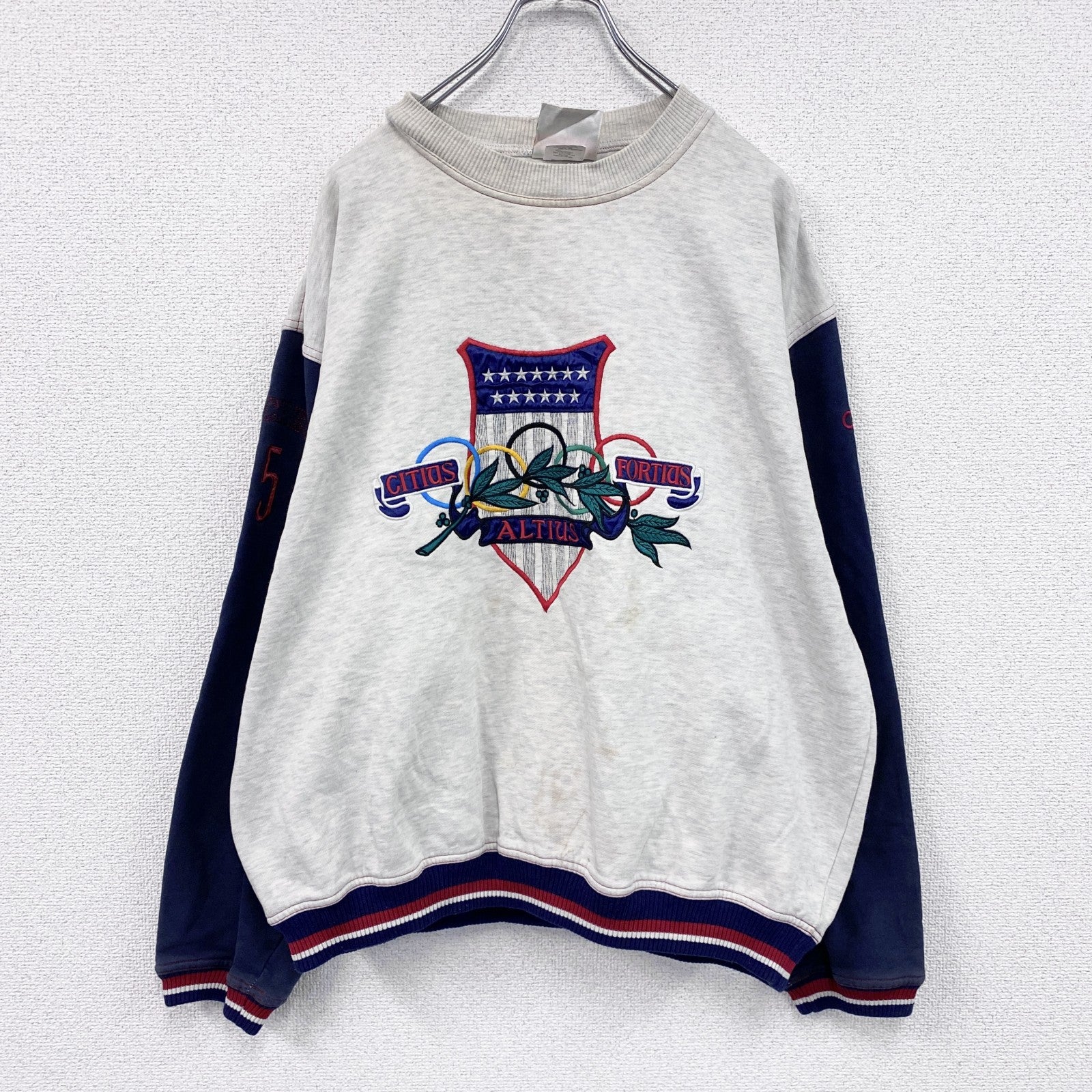 90s　adidas　アディダス　スウェット/トレーナー　オリンピック　ヴィンテージ　グレー　灰色　紺　ネイビー　Mサイズ　古着