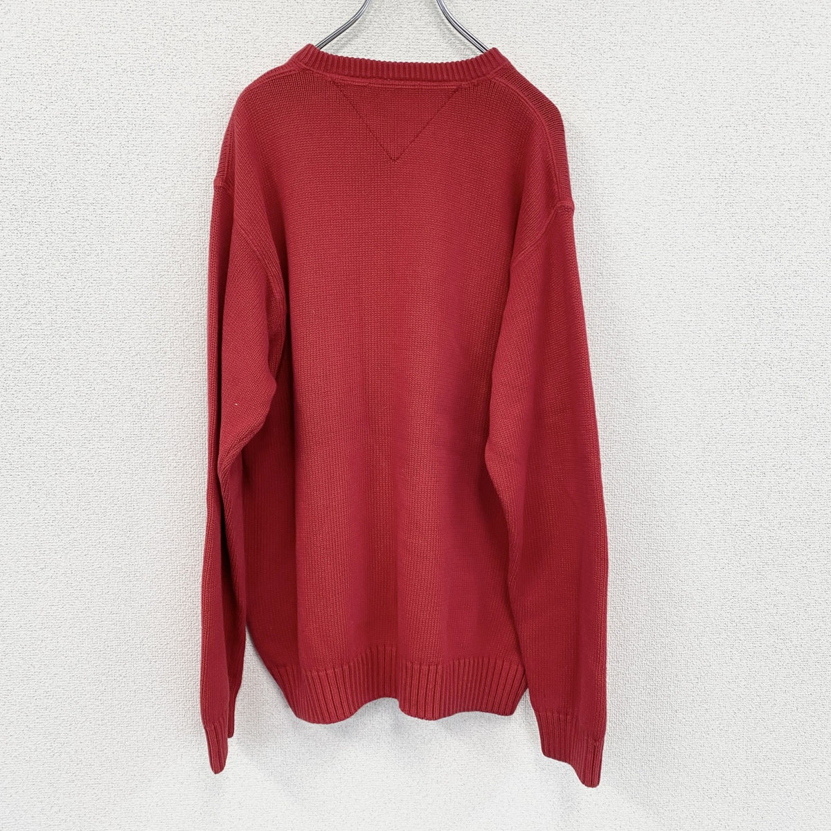 TOMMY HILFIGER　トミーヒルフィガー　コットンニットセーター　両V　赤　レッド　Mサイズ　古着
