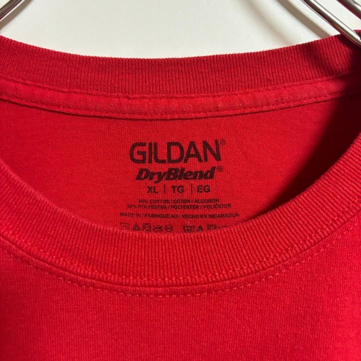 GILDAN　ギルダン　半袖プリントTシャツ　アメフト　スポーツ　赤　レッド　春夏服　ビッグシルエット　XLサイズ　古着