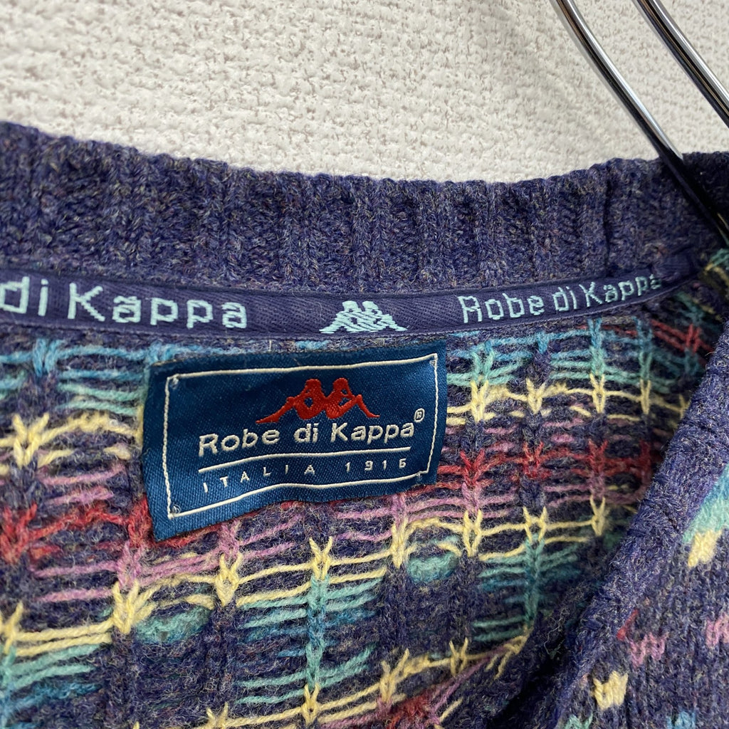 ～00s　Robe di Kappa　カッパ　ニットセーター　ヴィンテージ　刺繍ロゴ　総柄　マルチカラー　古着