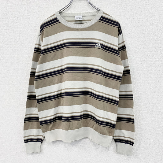 00s　adidas　アディダス　ニットセーター　パフォーマンスロゴ　ボーダー柄　ヴィンテージ　ベージュ　マルチカラー　Mサイズ