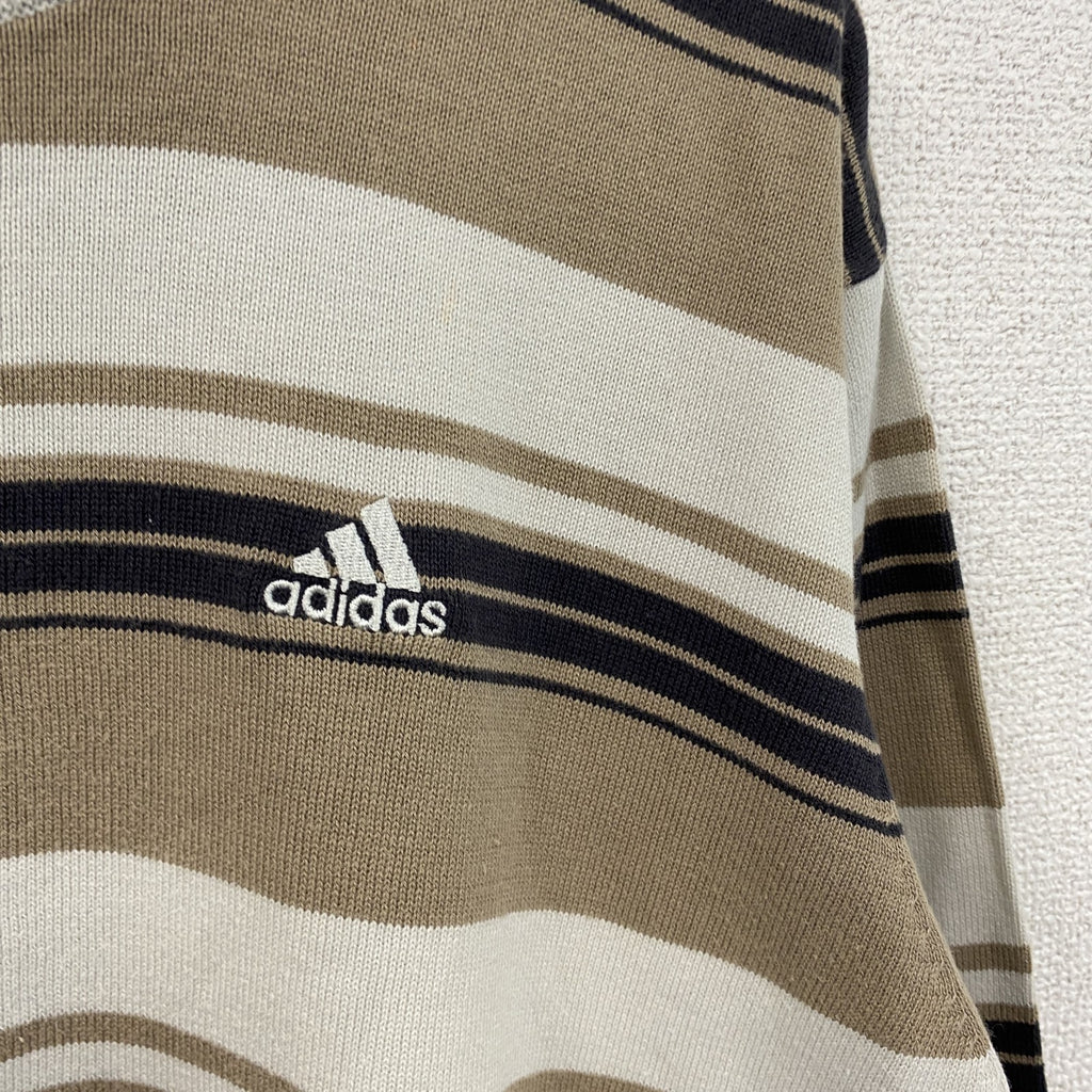 00s　adidas　アディダス　ニットセーター　パフォーマンスロゴ　ボーダー柄　ヴィンテージ　ベージュ　マルチカラー　Mサイズ　古着