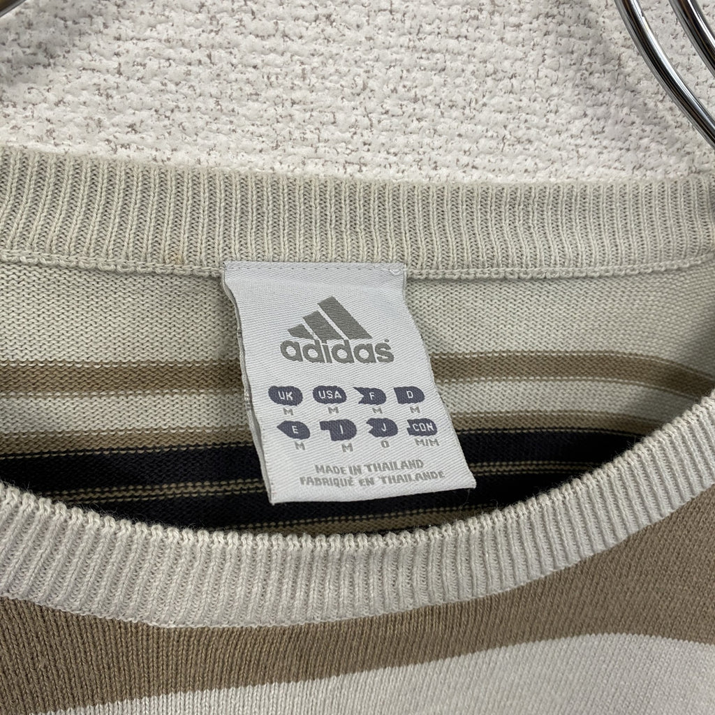 00s　adidas　アディダス　ニットセーター　パフォーマンスロゴ　ボーダー柄　ヴィンテージ　ベージュ　マルチカラー　Mサイズ　古着