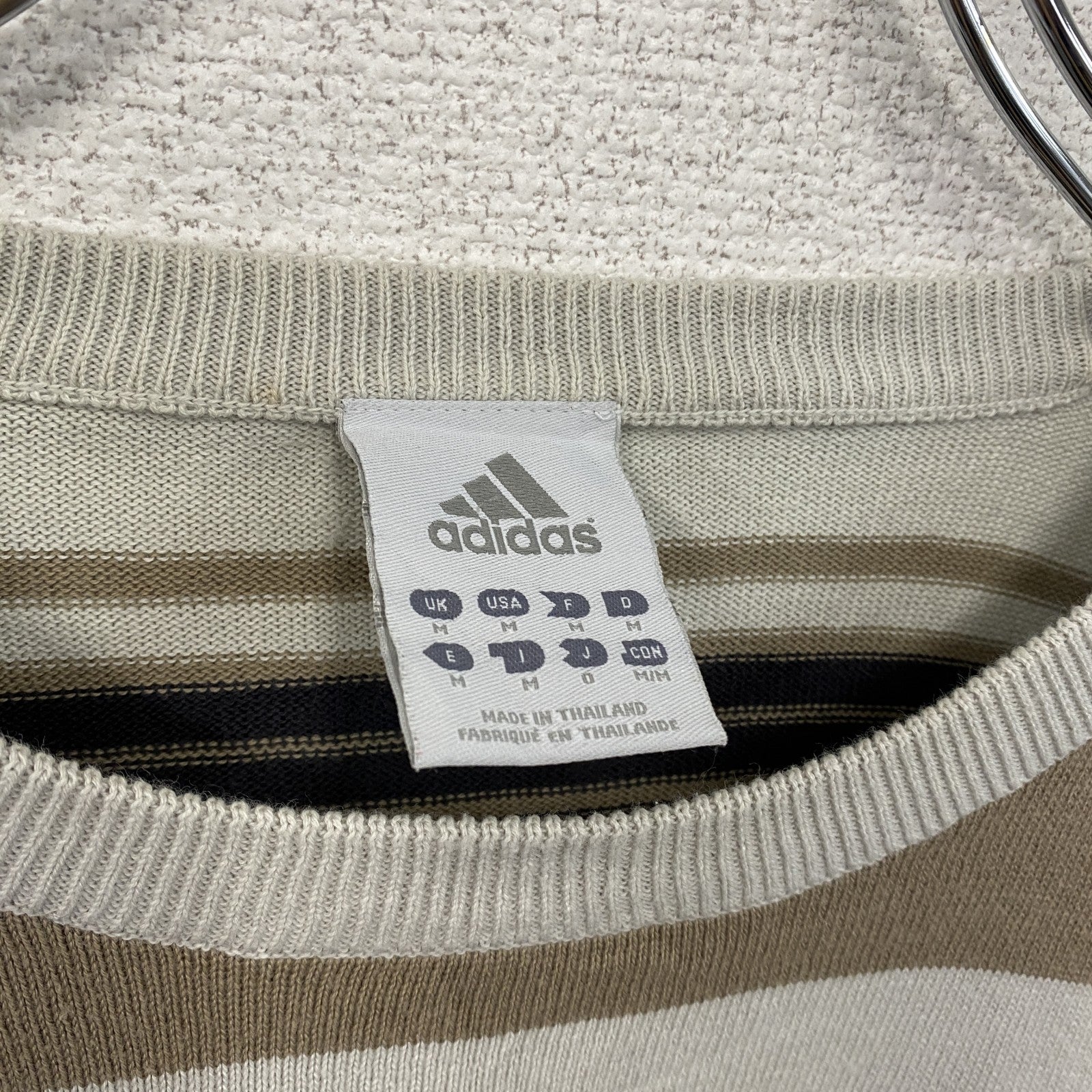 00s　adidas　アディダス　ニットセーター　パフォーマンスロゴ　ボーダー柄　ヴィンテージ　ベージュ　マルチカラー　Mサイズ　古着