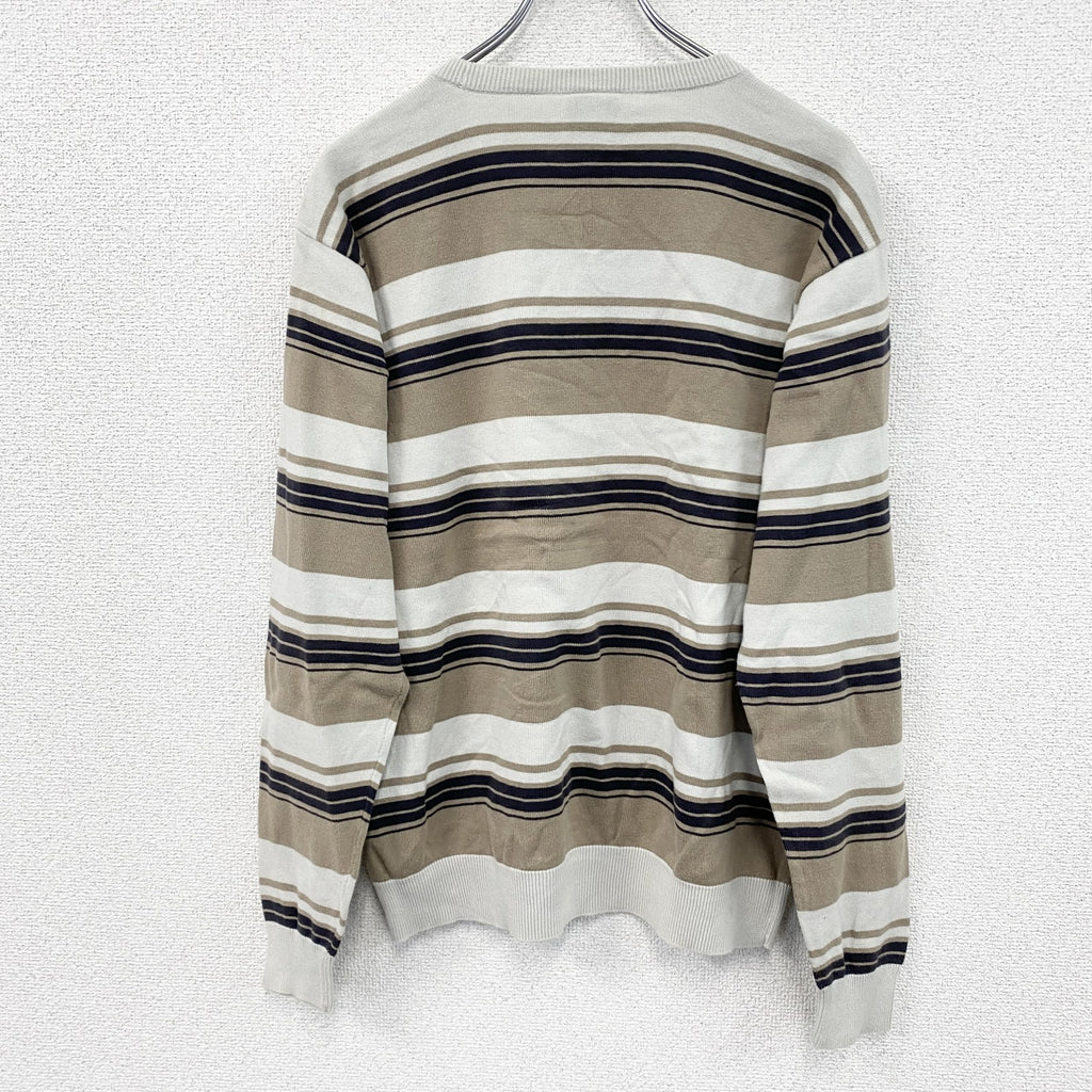 00s　adidas　アディダス　ニットセーター　パフォーマンスロゴ　ボーダー柄　ヴィンテージ　ベージュ　マルチカラー　Mサイズ　古着