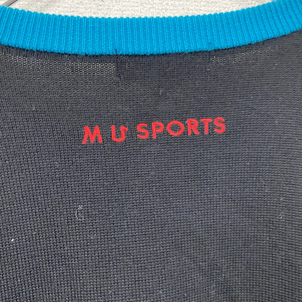 MU SPORT　MUスポーツ　ウールニットセーター　犬　ゴルフウェア　黒　ブラック　48サイズ メンズ アクリル 古着