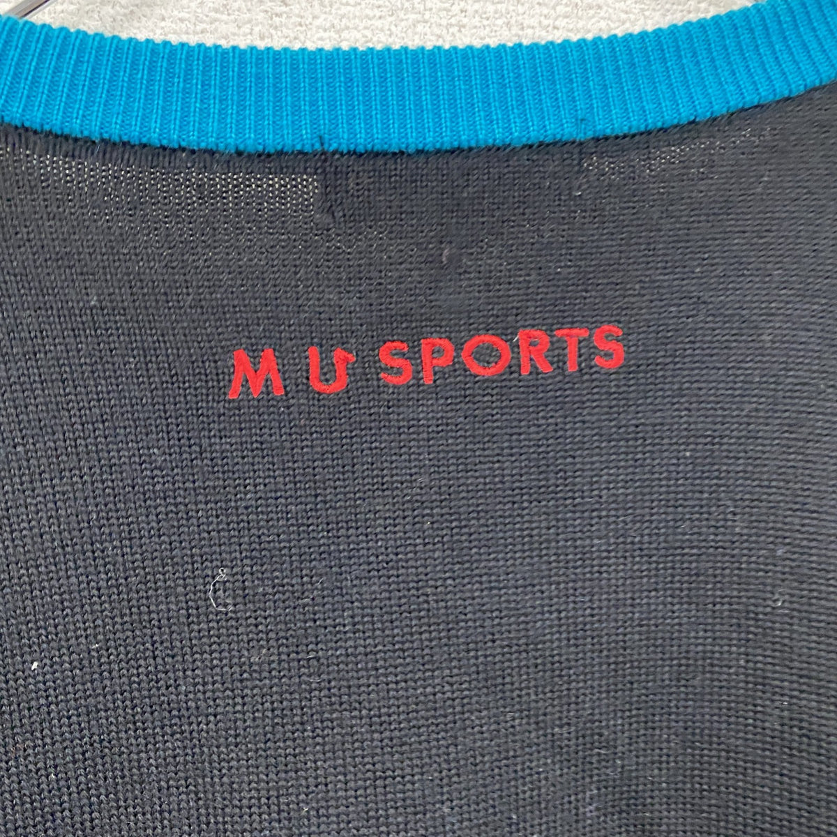 MU SPORT　MUスポーツ　ウールニットセーター　犬　ゴルフウェア　黒　ブラック　48サイズ メンズ アクリル 古着