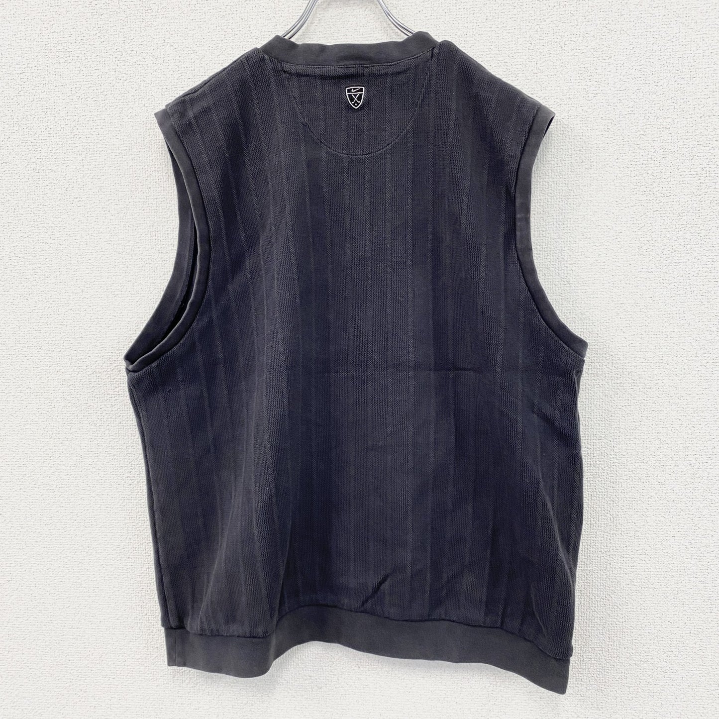 ～00s　NIKE　ナイキ　コットンニットベスト　ヴィンテージ　スウッシュ　ブラックフェード　ブラック　Lサイズ