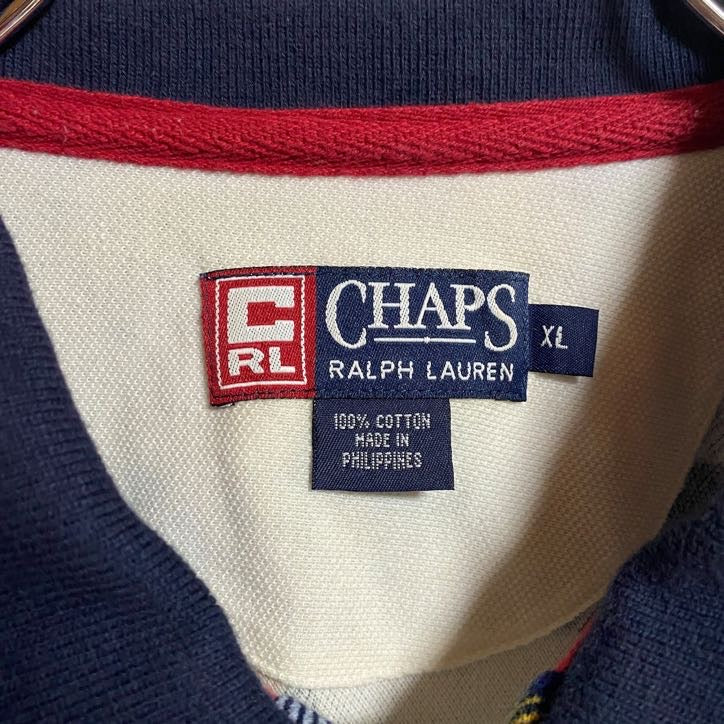 古着 used　CHAPS by RALPHLAUREN　半袖チェック柄ポロシャツ　ワンポイント刺繍　ビッグシルエット　XLサイズ