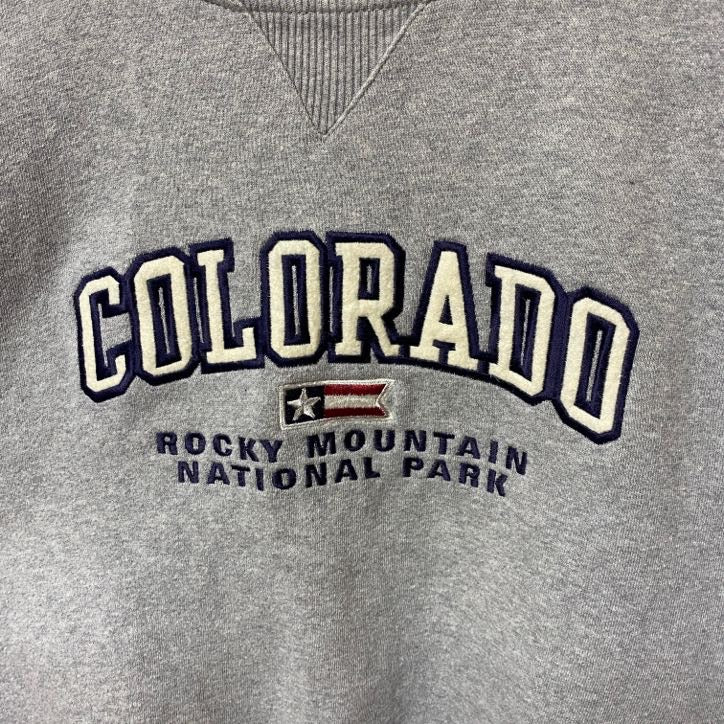 90s　COLORADO　長袖刺繍リンガースウェット　トレーナー　ロッキー山脈　グレー　灰色　ヴィンテージ　Mサイズ　古着