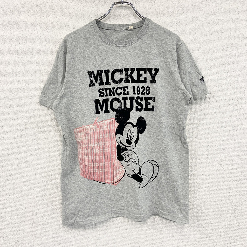 Mickey Mouse　ミッキーマウス　半袖キャラクターTシャツ　フロッキープリント　灰色　グレー　XLサイズ　古着