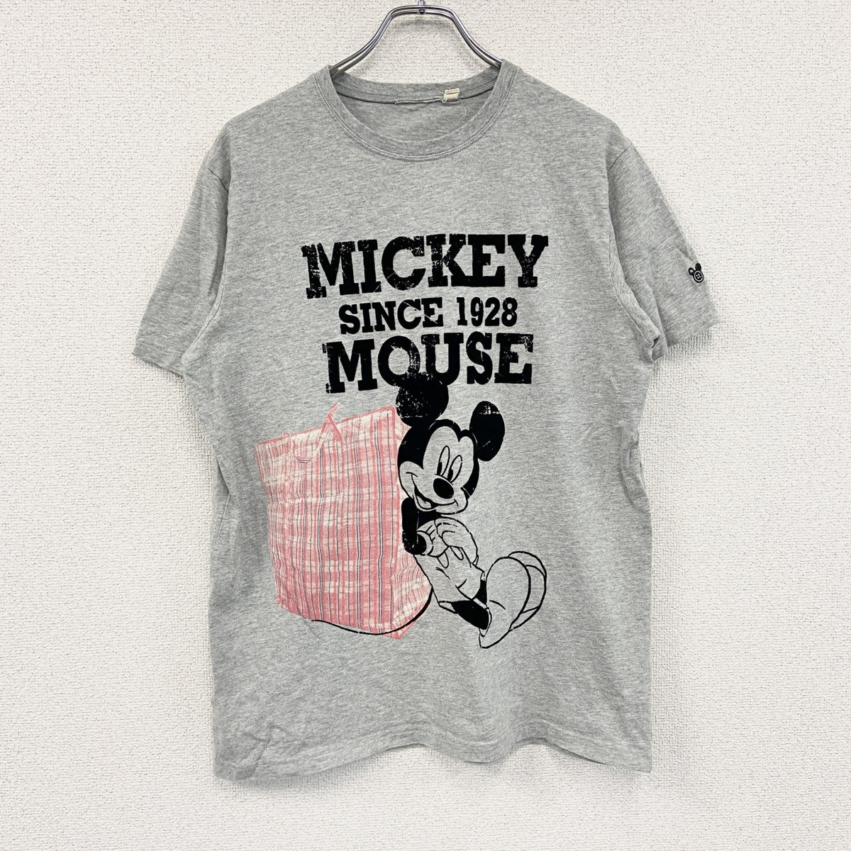 Mickey Mouse　ミッキーマウス　半袖キャラクターTシャツ　フロッキープリント　灰色　グレー　XLサイズ　古着