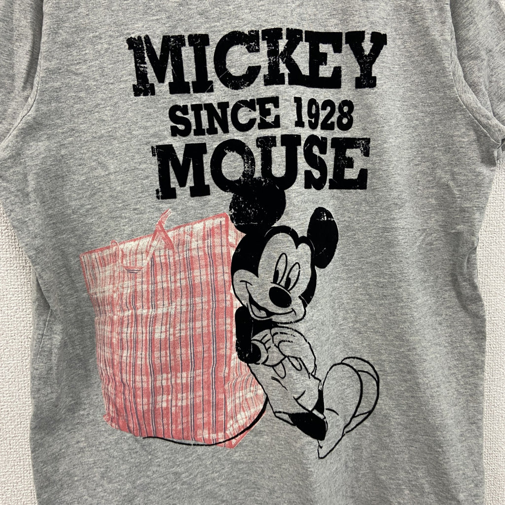 Mickey Mouse　ミッキーマウス　半袖キャラクターTシャツ　フロッキープリント　灰色　グレー　XLサイズ　古着