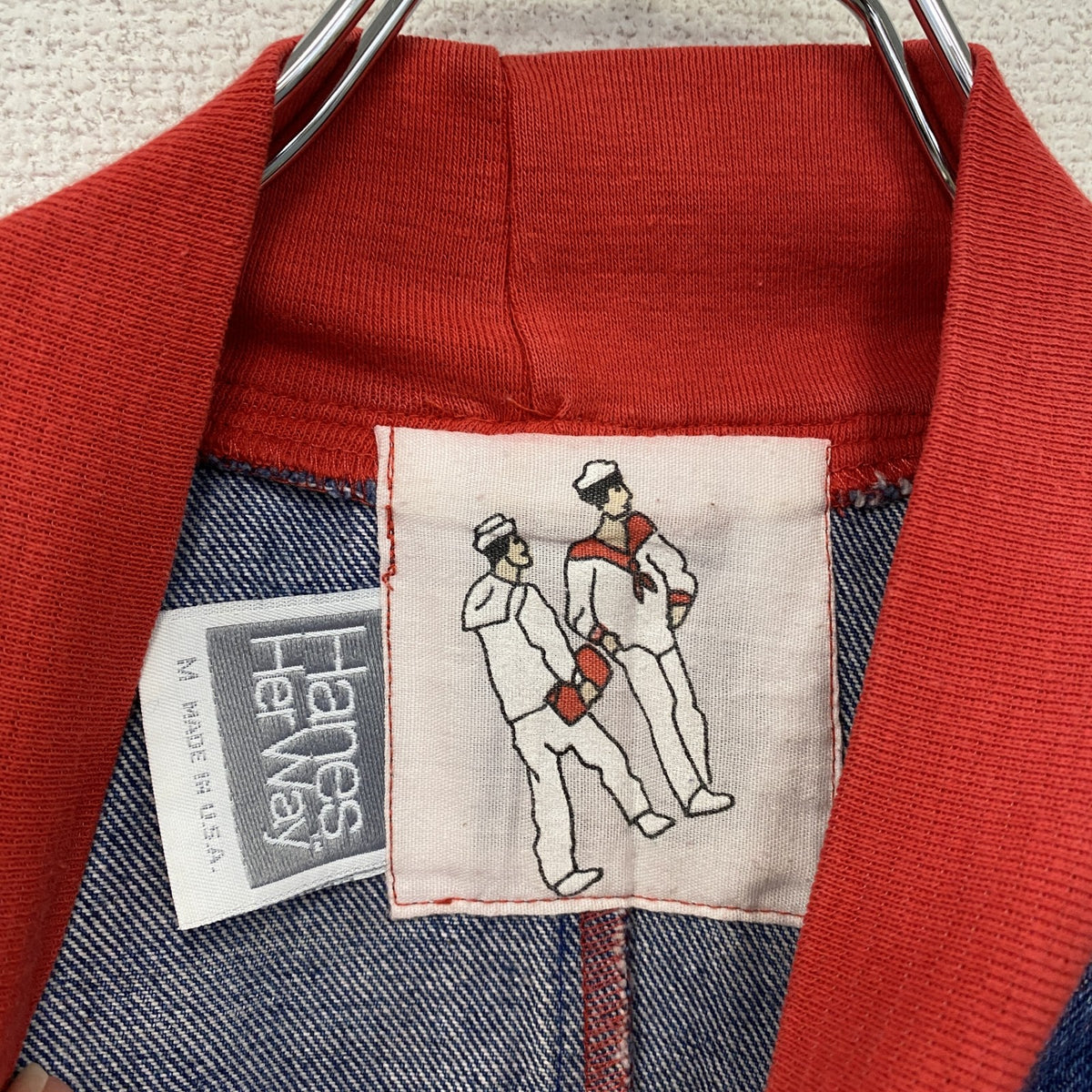 80s～　Hanes　ヘインズ　スウェット/トレーナー　デニム切り替え　ポケット付き　ヴィンテージ　赤　レッド　Mサイズ　古着