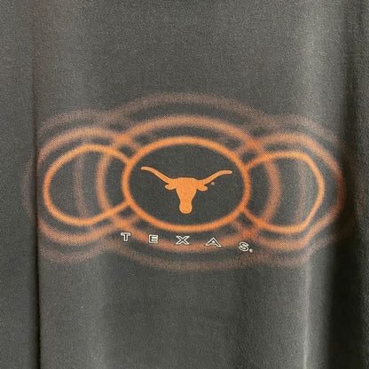 古着 used　CHAMPS　半袖クルーネックTシャツ　テキサスロングホーンズ　TEXAS　フェード感　黒　ブラック　Mサイズ