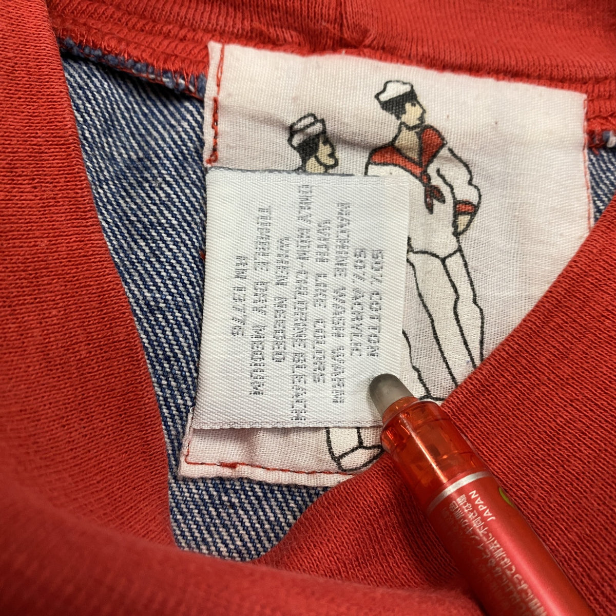 80s～　Hanes　ヘインズ　スウェット/トレーナー　デニム切り替え　ポケット付き　ヴィンテージ　赤　レッド　Mサイズ　古着