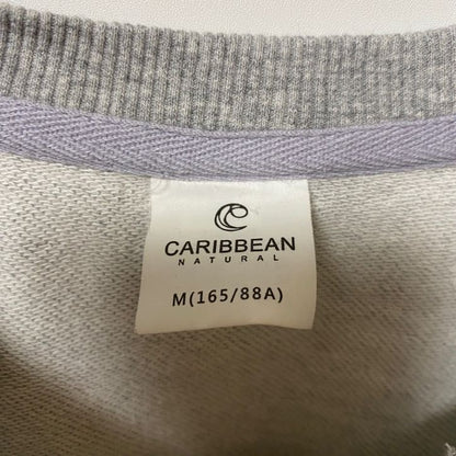 古着 used　CARIBBEAN　長袖デザイン刺繍スウェット　トレーナー　グレー　クルーネック　秋冬服　Mサイズ