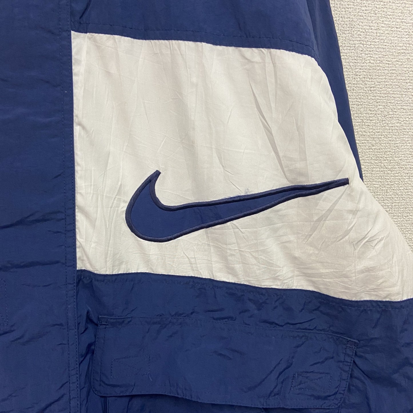 90s　NIKE　ナイキ　モッズコート　ベンチコート　中綿入りナイロンパーカー　ヴィンテージ　紺　ネイビー　XLサイズ