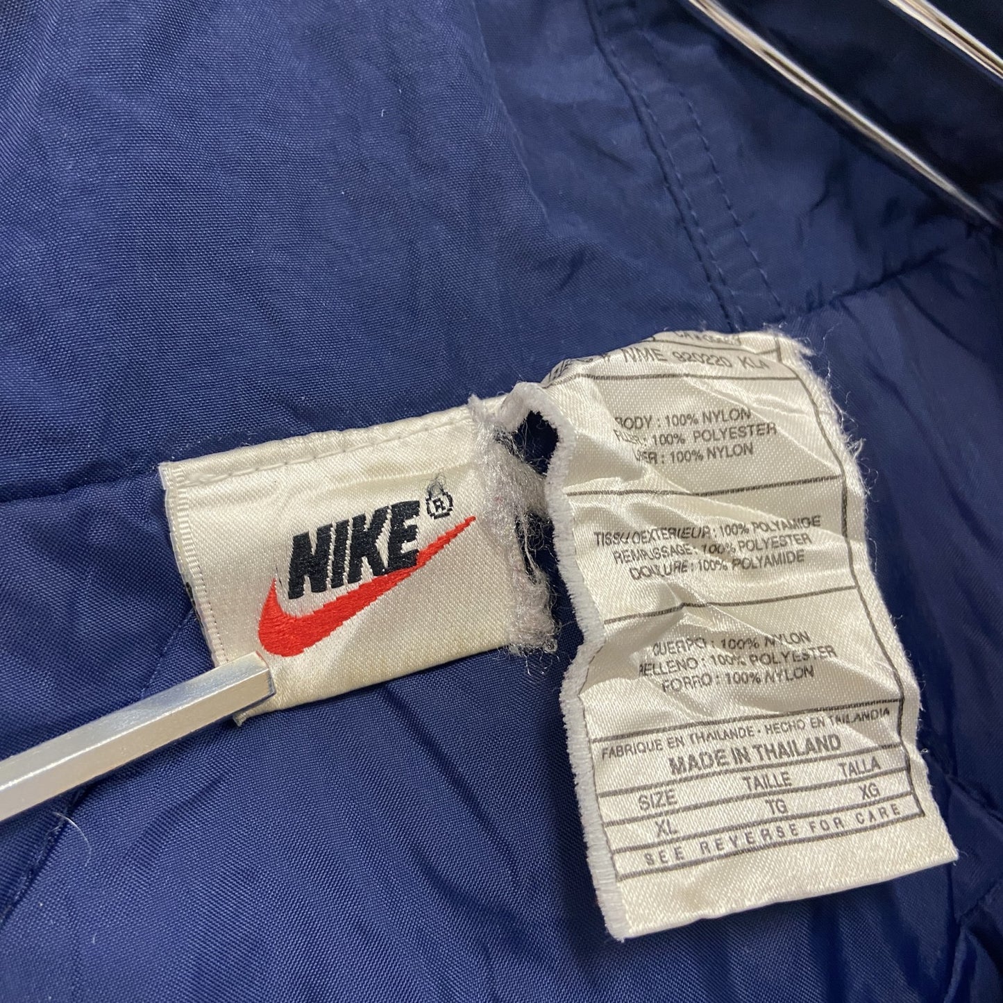 90s　NIKE　ナイキ　モッズコート　ベンチコート　中綿入りナイロンパーカー　ヴィンテージ　紺　ネイビー　XLサイズ