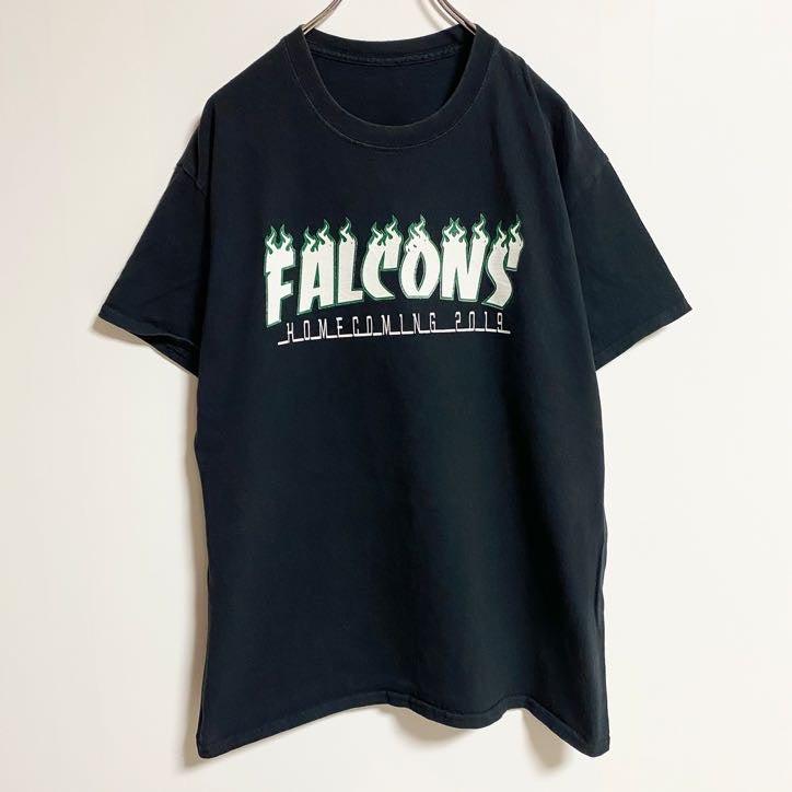 半袖ロゴプリントTシャツ　バックプリント　クルーネック　FALCONS　背番号　黒　ブラック　春夏服　古着