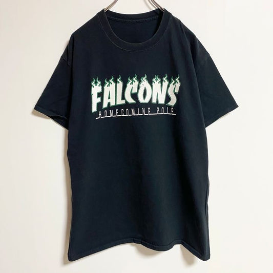 古着 used　半袖ロゴプリントTシャツ　バックプリント　クルーネック　FALCONS　背番号　黒　ブラック　春夏服