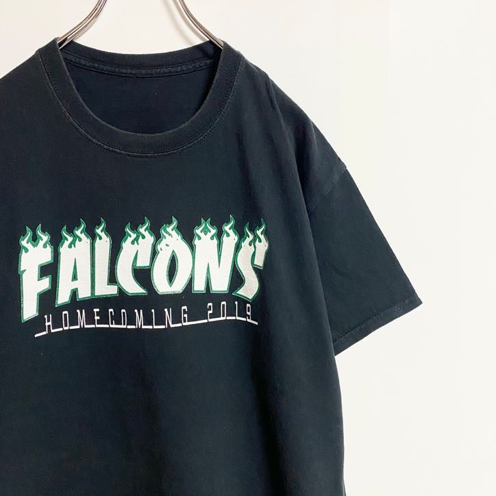 半袖ロゴプリントTシャツ　バックプリント　クルーネック　FALCONS　背番号　黒　ブラック　春夏服　古着