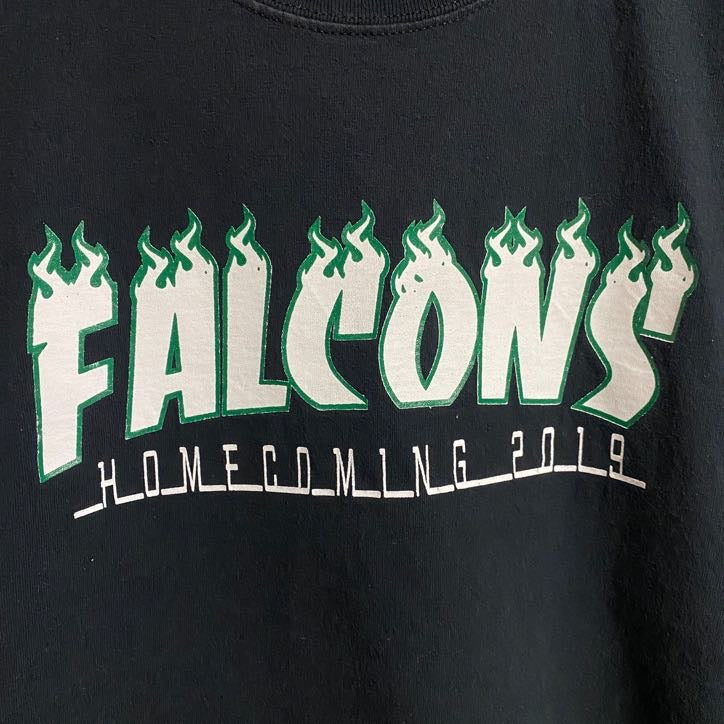 半袖ロゴプリントTシャツ　バックプリント　クルーネック　FALCONS　背番号　黒　ブラック　春夏服　古着