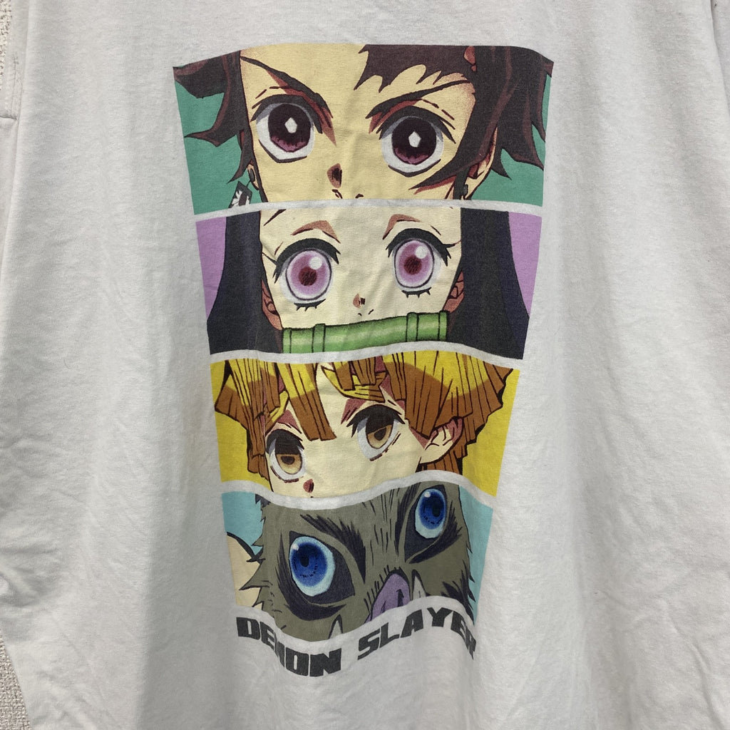 DEMON SLAYER　半袖アニメプリントTシャツ　鬼滅の刃　カジュアルデザイン　クルーネック　白　ホワイト　XXLサイズ　古着