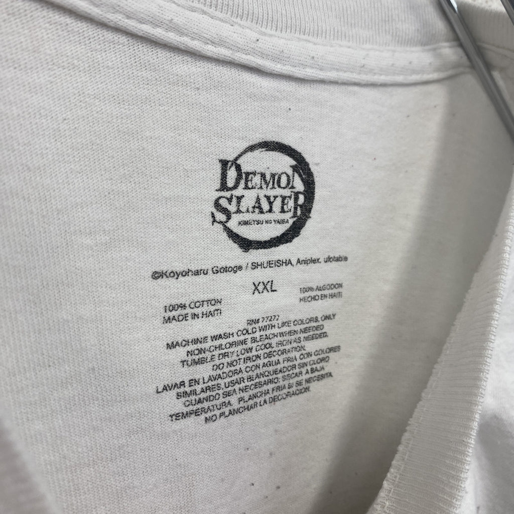 DEMON SLAYER　半袖アニメプリントTシャツ　鬼滅の刃　カジュアルデザイン　クルーネック　白　ホワイト　XXLサイズ　古着