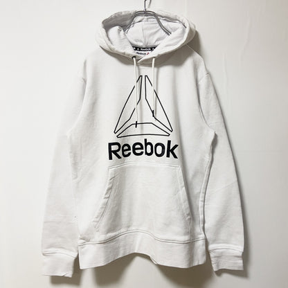 古着 used　Reebok　リーボック　 長袖ロゴプリントパーカー　スウェットプルオーバー　白　ホワイト　秋冬服　Sサイズ