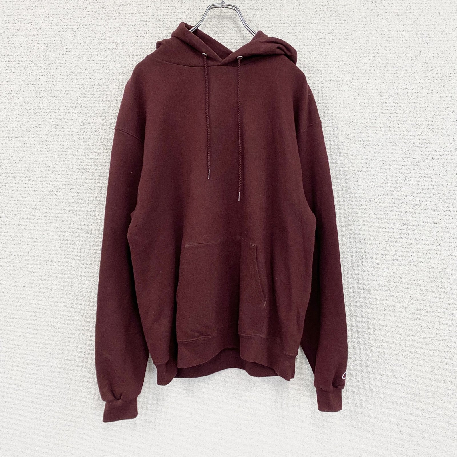 Champion　チャンピオン　スウェットパーカー/フーディー　目無し　刺繍ロゴ　ワンポイント　現行　ボルドー　Lサイズ　古着
