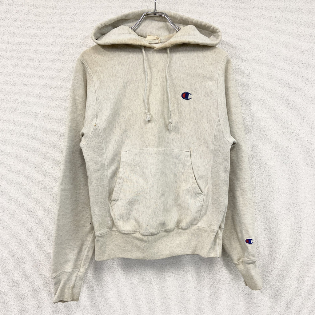 Champion　チャンピオン　リバースウィーブ　スウェットパーカー/フーディー　刺繍ロゴ　ワンポイント　霜降りグレー　XSサイズ トレーナー スウェットトップス フード付き 古着
