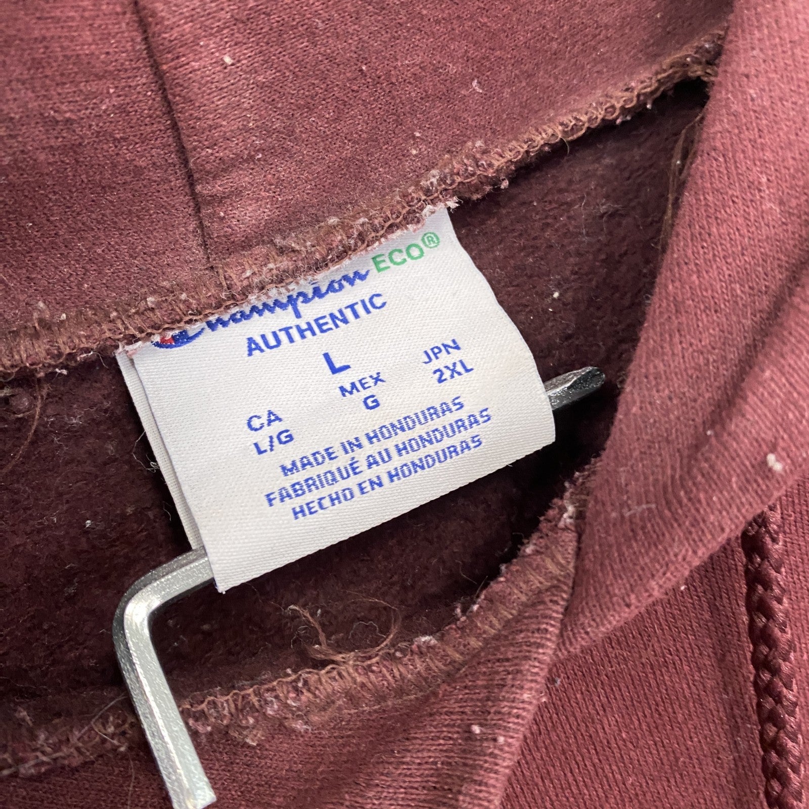 Champion　チャンピオン　スウェットパーカー/フーディー　目無し　刺繍ロゴ　ワンポイント　現行　ボルドー　Lサイズ　古着