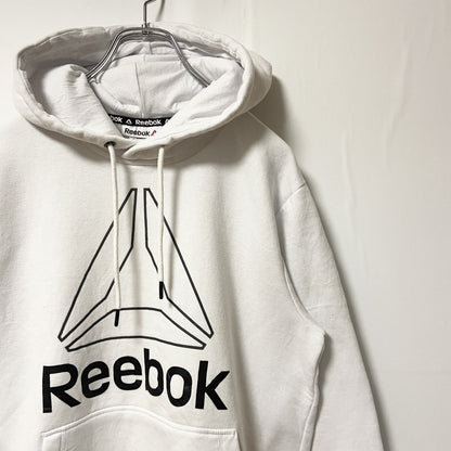 古着 used　Reebok　リーボック　 長袖ロゴプリントパーカー　スウェットプルオーバー　白　ホワイト　秋冬服　Sサイズ