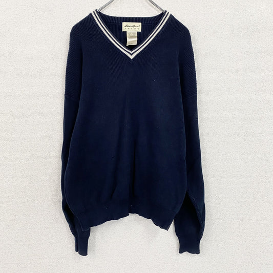 Eddie Bauer　エディーバウアー　コットンニットセーター　Vネック　紺　ネイビー　Mサイズ